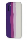 Newface Samsung Galaxy A03S Kılıf Ebruli Lansman Silikon - Mor-Beyaz