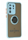 Newface Samsung Galaxy S20 Ultra Kılıf Montreal Yüzüklü Silikon Kapak - Buz Mavi