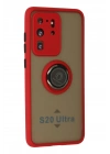 Newface Samsung Galaxy S20 Ultra Kılıf Montreal Yüzüklü Silikon Kapak - Kırmızı