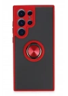 Newface Samsung Galaxy S23 Ultra Kılıf Montreal Yüzüklü Silikon Kapak - Kırmızı