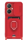 Newface Vivo Y27 Kılıf Zuma Kartvizitli Yüzüklü Silikon - Kırmızı