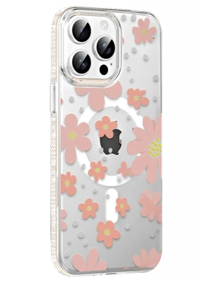 Joko Apple iPhone 14 Pro Max Floral Magsafe Kapak - Pembe