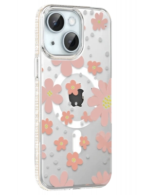 Joko Apple iPhone 15 Floral Magsafe Kapak - Pembe