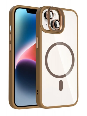 Joko Apple iPhone 15 Plus Remim Lensli Magsafe Standlı Kapak - Kahverengi