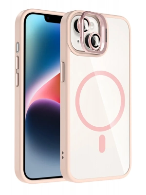 Joko Apple iPhone 15 Plus Remim Lensli Magsafe Standlı Kapak - Pembe