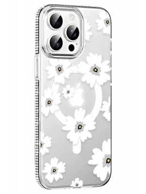 Joko Apple iPhone 15 Pro Floral Magsafe Kapak - Beyaz