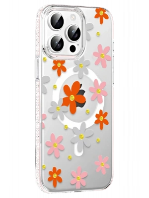 Joko Apple iPhone 15 Pro Floral Magsafe Kapak - Turuncu