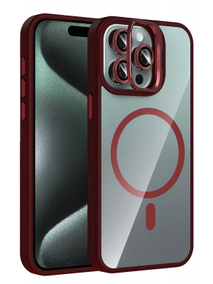 Joko Apple iPhone 15 Pro Max Remim Lensli Magsafe Standlı Kapak - Bordo