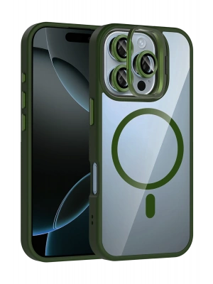 Joko Apple iPhone 16 Pro Remim Lensli Magsafe Standlı Kapak - Koyu Yeşil