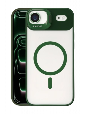 Joko Apple iPhone 17 Air Remim Lensli Magsafe Standlı Kapak - Koyu Yeşil