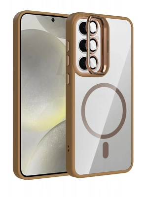 Joko Samsung Galaxy S24 FE Remim Lensli Magsafe Standlı Kapak - Kahverengi