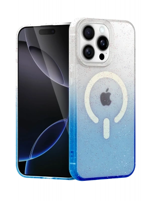 Newface Apple iPhone 15 Pro Max Pummel Shiny Magsafe Kapak - Mavi