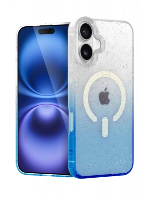 Newface Apple iPhone 16 Pummel Shiny Magsafe Kapak - Mavi