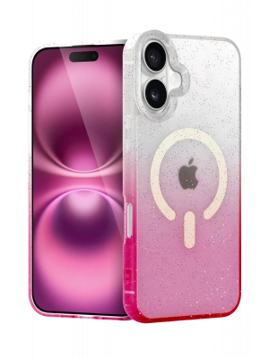 Newface Apple iPhone 16 Pummel Shiny Magsafe Kapak - Pembe