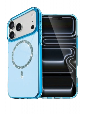 Newface Apple iPhone 17 Pro Max Live Diamond Magsafe Kapak - Mavi