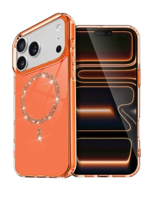 Newface Apple iPhone 17 Pro Max Live Diamond Magsafe Kapak - Turuncu