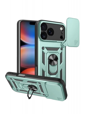 Newface Apple iPhone 17 Pro Max Pars Lens Yüzüklü Silikon - Yeşil