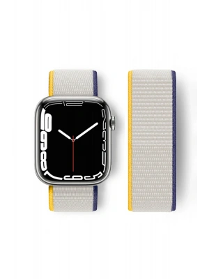 Newface Apple Watch 38mm Hasırlı Cırtcırtlı Kordon - Sarı-Beyaz