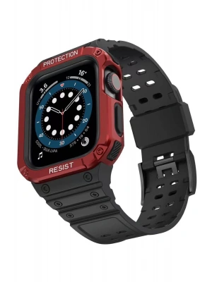 Newface Apple Watch 42mm KR401 Silikon Kordon - Siyah-Kırmızı