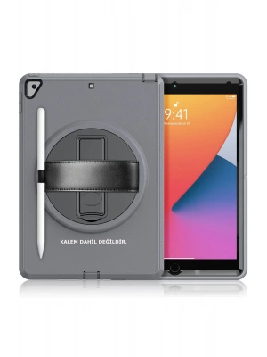 Newface iPad 10.2 (7.nesil) Kılıf Hand Strap Tablet Kılıfı - Gri