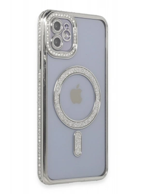 Newface iPhone 11 Kılıf Joke Simli Magneticsafe Kılıf - Gümüş