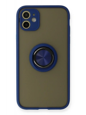 Newface iPhone 11 Kılıf Montreal Yüzüklü Silikon Kapak - Lacivert