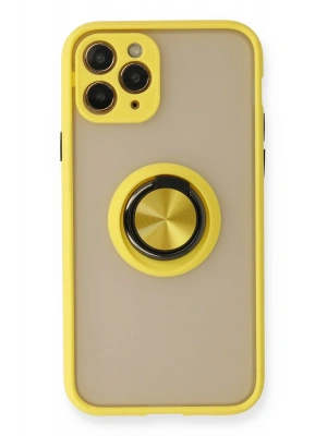 Newface iPhone 11 Pro Max Kılıf Montreal Yüzüklü Silikon Kapak - Sarı