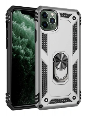 Newface iPhone 11 Pro Max Kılıf Sofya Yüzüklü Silikon Kapak - Gümüş