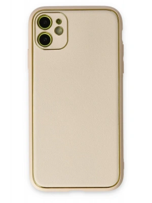 Newface iPhone 12 Kılıf Coco Deri Silikon Kapak - Gold