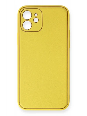 Newface iPhone 12 Kılıf Coco Deri Silikon Kapak - Sarı