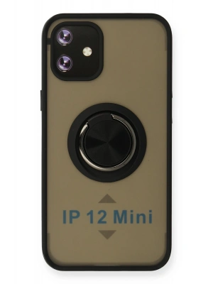 Newface iPhone 12 Kılıf Montreal Yüzüklü Silikon Kapak - Siyah