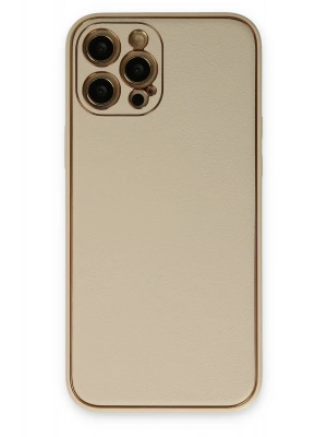 Newface iPhone 12 Pro Kılıf Coco Deri Silikon Kapak - Gold