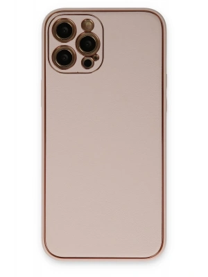 Newface iPhone 12 Pro Kılıf Coco Deri Silikon Kapak - Pudra