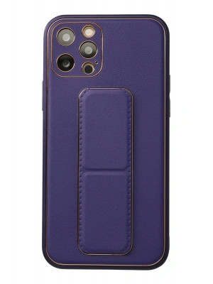 Newface iPhone 12 Pro Kılıf Coco Deri Standlı Kapak - Mor