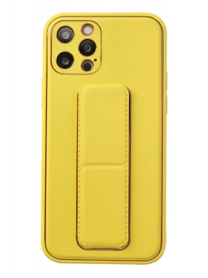 Newface iPhone 12 Pro Kılıf Coco Deri Standlı Kapak - Sarı