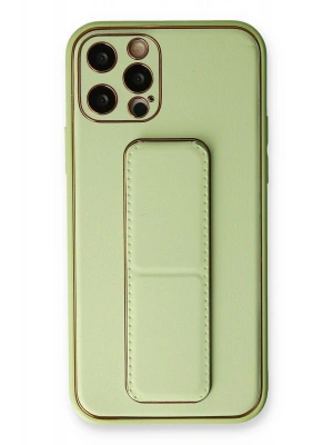 Newface iPhone 12 Pro Kılıf Coco Deri Standlı Kapak - Su Yeşili