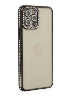 Newface iPhone 12 Pro Kılıf Joke Taşlı Silikon - Siyah