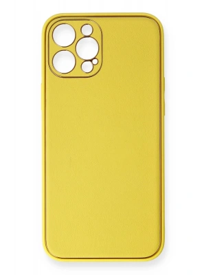 Newface iPhone 12 Pro Max Kılıf Coco Deri Silikon Kapak - Sarı