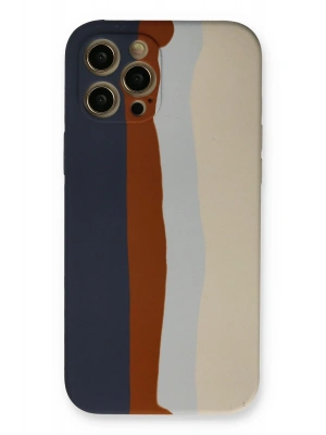 Newface iPhone 12 Pro Max Kılıf Ebruli Lansman Silikon - Lacivert-Krem