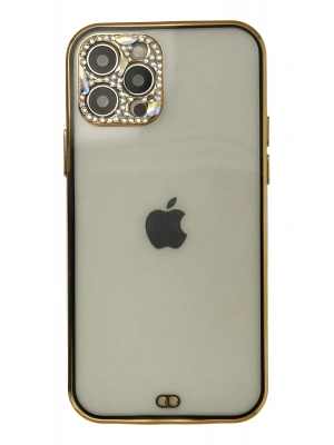 Newface iPhone 12 Pro Max Kılıf Liva Taşlı Silikon - Siyah