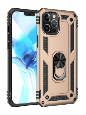 Newface iPhone 12 Pro Max Kılıf Sofya Yüzüklü Silikon Kapak - Gold