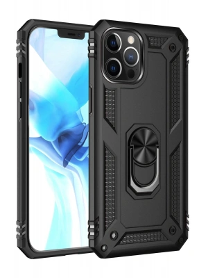 Newface iPhone 12 Pro Max Kılıf Sofya Yüzüklü Silikon Kapak - Siyah