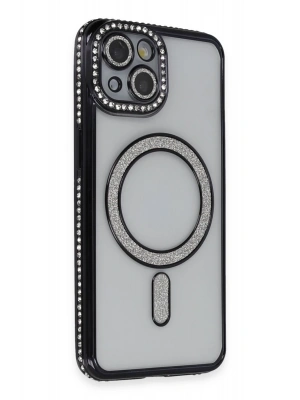 Newface iPhone 14 Kılıf Joke Simli Magneticsafe Kılıf - Siyah