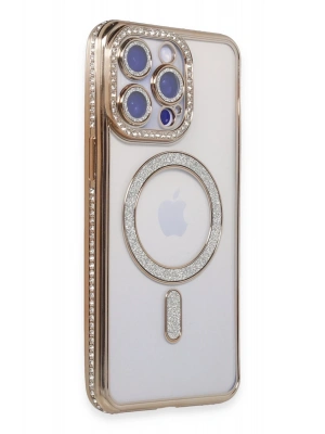 Newface iPhone 14 Pro Kılıf Joke Simli Magneticsafe Kılıf - Gold