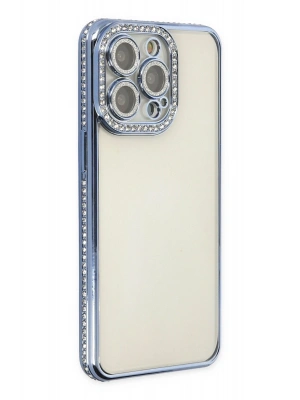 Newface iPhone 14 Pro Kılıf Joke Taşlı Silikon - Mavi