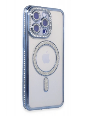 Newface iPhone 14 Pro Max Kılıf Joke Simli Magneticsafe Kılıf - Mavi