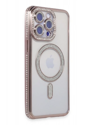 Newface iPhone 15 Pro Max Kılıf Joke Simli Magneticsafe Kılıf - Pembe