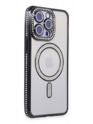 Newface iPhone 15 Pro Max Kılıf Joke Simli Magneticsafe Kılıf - Siyah