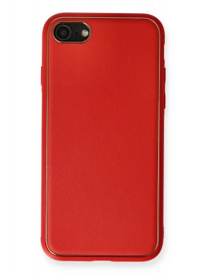 Newface iPhone 7 Kılıf Coco Deri Silikon Kapak - Kırmızı