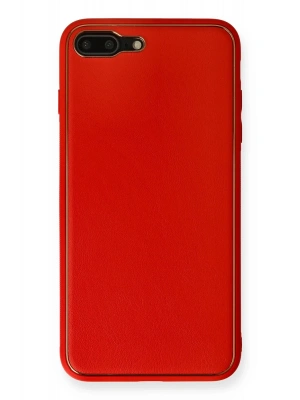 Newface iPhone 7 Plus Kılıf Coco Deri Silikon Kapak - Kırmızı